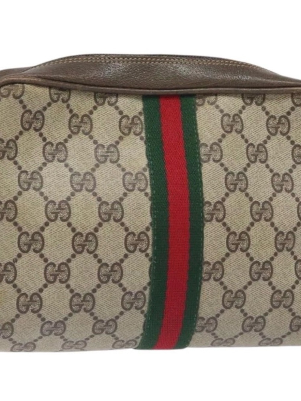 Gucci Beige GG Canvas Pouch with Green and Red Web Stripe